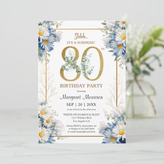 80ste verjaardagsfeestje Goud Elegant Daisy Floral Kaart (Staand voorkant)