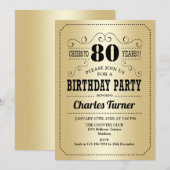 80ste verjaardagsfeestje - Goud Zwart Kaart (Voorkant / Achterkant)