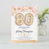 80ste verjaardagsfeestje - gouden ballonnen kaart (Staand voorkant)