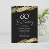 80ste verjaardagsfeestje Gouden Zwarte uitnodiging (Staand voorkant)