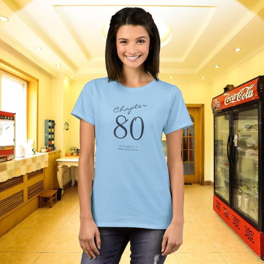 80ste verjaardagsfeestje grijs script blauw t-shirt
