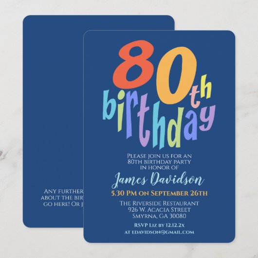 80ste verjaardagsfeestje Kleurrijk Modern Kaart (Voorkant / Achterkant)