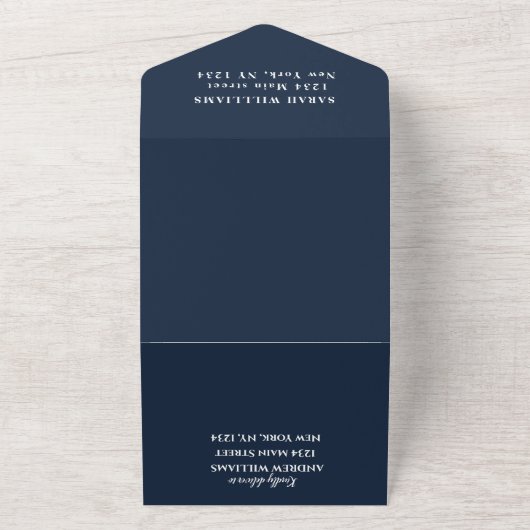 80ste verjaardagsfeestje marineblauw eenvoudig mod all in one uitnodiging (Buitenkant)