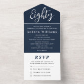 80ste verjaardagsfeestje marineblauw eenvoudig mod all in one uitnodiging (Binnen)