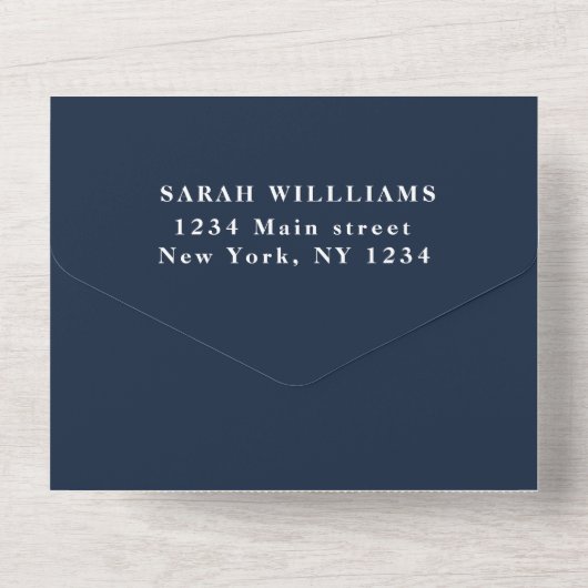 80ste verjaardagsfeestje marineblauw eenvoudig mod all in one uitnodiging (Achterkant)