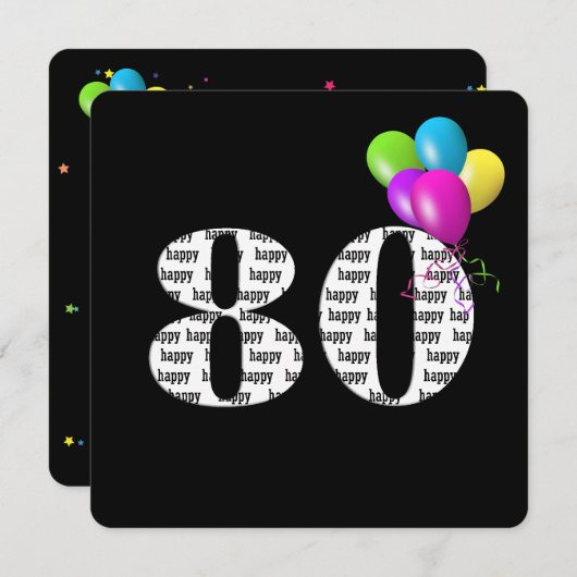 80ste verjaardagsfeestje met ballonbos kaart (Voorkant / Achterkant)