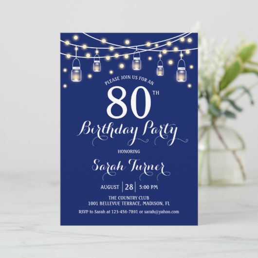 80ste verjaardagsfeestje - Navy Blue Kaart (Staand voorkant)