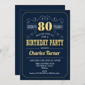 80ste verjaardagsfeestje - Navy Gold Kaart (Voorkant / Achterkant)