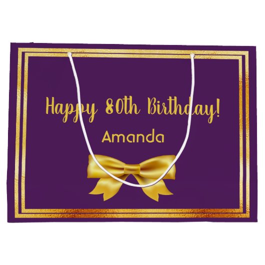 80ste verjaardagsfeestje paarse gouden naam boog e groot cadeauzakje (Achterkant)