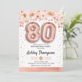 80ste verjaardagsfeestje - Roos gouden ballonnen Kaart (Staand voorkant)