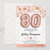 80ste verjaardagsfeestje - Roos gouden ballonnen Kaart (Voorkant / Achterkant)