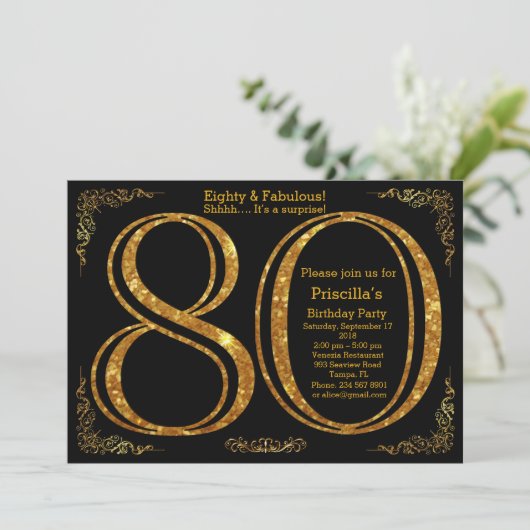 80ste verjaardagsfeestje,tachtig,grote Gatsby,zwar Kaart (Staand voorkant)