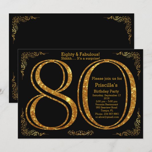 80ste verjaardagsfeestje,tachtig,grote Gatsby,zwar Kaart (Voorkant / Achterkant)