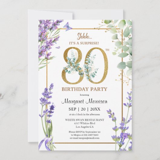 80ste verjaardagsfeestje Waterverf Paarse lavendel Kaart (Voorkant)