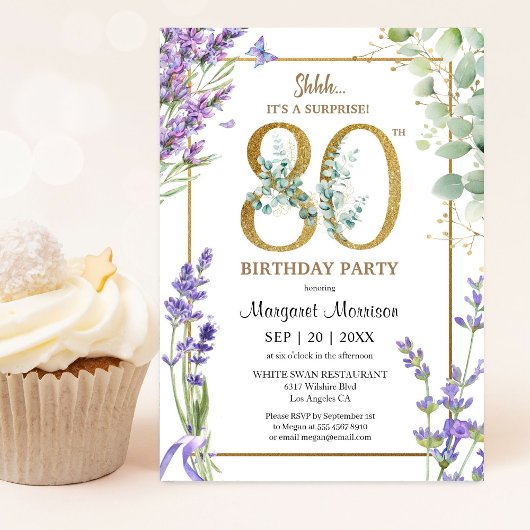 80ste verjaardagsfeestje Waterverf Paarse lavendel Kaart