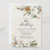 80ste verjaardagsfeestje Winter Witte Bloemige Gro Kaart (Voorkant)