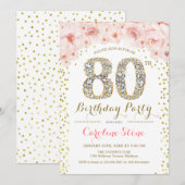 80ste verjaardagsfeestje - wit goud roze kaart (Voorkant / Achterkant)