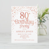 80ste verjaardagsfeestje - Wit & Roos Gold Kaart (Staand voorkant)