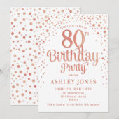 80ste verjaardagsfeestje - Wit & Roos Gold Kaart (Voorkant / Achterkant)