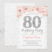 80ste verjaardagsfeestje - wit zilver roze kaart (Voorkant / Achterkant)