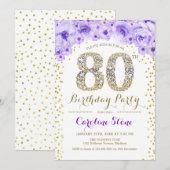 80ste verjaardagsfeestje - witgoud Paarse Kaart (Voorkant / Achterkant)