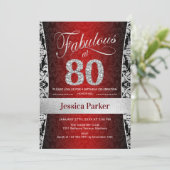 80ste verjaardagsfeestje - Zilver Rood Zwart Kaart (Staand voorkant)