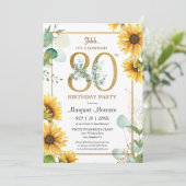 80ste verjaardagsfeestje Zonnebloemen Elegante blo Kaart (Staand voorkant)