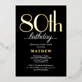 80ste verjaardagsfeestje zwart goud folie uitnodiging