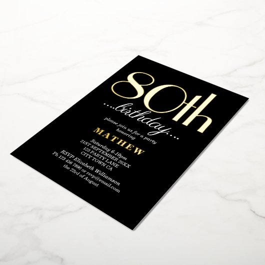 80ste verjaardagsfeestje zwart goud folie uitnodiging (Gedraaid)