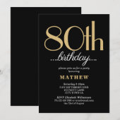 80ste verjaardagsfeestje zwart goud kaart (Voorkant / Achterkant)