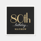 80ste verjaardagsfeestje zwart goud servet (Voorkant)