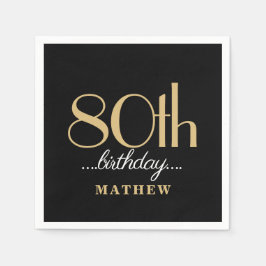 80ste verjaardagsfeestje zwart goud servet