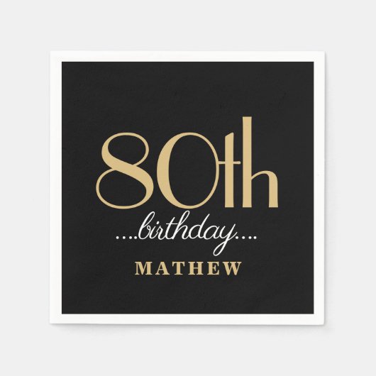 80ste verjaardagsfeestje zwart goud servet (Voorkant)