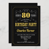 80ste verjaardagsfeestje - Zwart Goud Wit Kaart (Voorkant / Achterkant)
