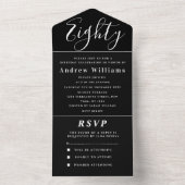 80ste verjaardagsfeestje zwart wit eenvoudig moder all in one uitnodiging (Binnen)