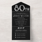 80ste verjaardagsfeestje zwart wit eenvoudig moder all in one uitnodiging (Binnen)