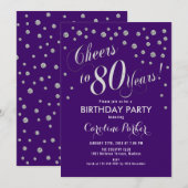 80ste Verjaardagsfeestuitnodiging - Silver Paarse Kaart (Voorkant / Achterkant)