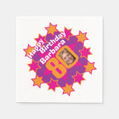 80ste verjaardagsfoto en noem roze sterluiers servet (Voorkant)