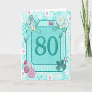 80ste verjaardagskaart met bloemen kaart