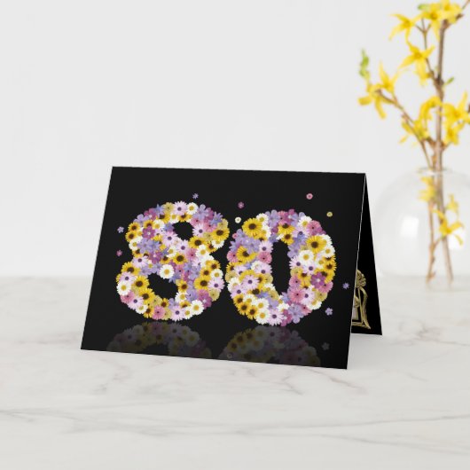 80ste verjaardagskaart met bloemrijke letters kaart (Gele Bloem)