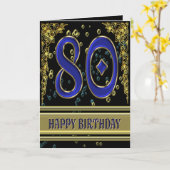 80ste verjaardagskaart met goud en bubbels kaart (Gele Bloem)