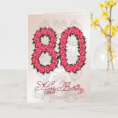 80ste verjaardagskaart met rozen en bladeren kaart (Gele Bloem)