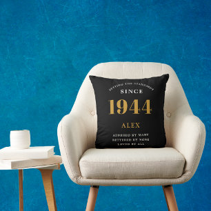 80ste Verjaardagsnaam 1944 Zwart Goud Elegant Chic Kussen
