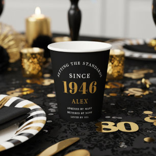 80ste Verjaardagsnaam 1944 Zwart Goud Elegant Chic Papieren Bekers