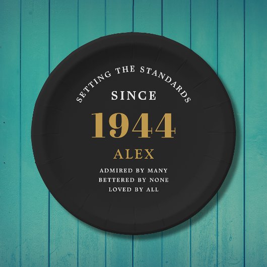 80ste Verjaardagsnaam 1944 Zwart Goud Elegant Chic Papieren Bordje