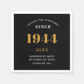 80ste Verjaardagsnaam 1944 Zwart Goud Elegant Chic Servet (Voorkant)
