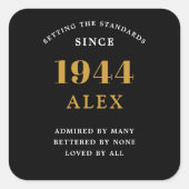 80ste Verjaardagsnaam 1944 Zwart Goud Elegant Chic Vierkante Sticker (Voorkant)
