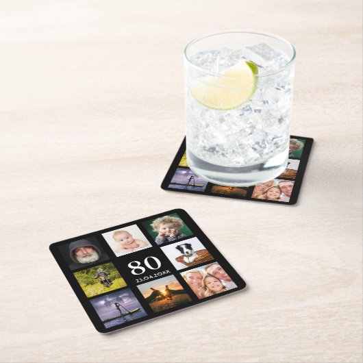 80ste verpartij feest foto collage man zwart kartonnen onderzetters (Insitu)