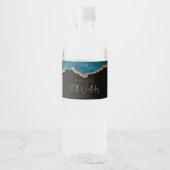80ste verpartij Teal Blue Goud Agate Waterfles Etiket (Voorkant)