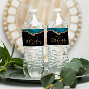 80ste verpartij Teal Blue Goud Agate Waterfles Etiket